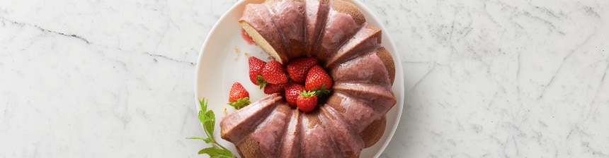 Moscato Pound Cake with Strawberry Glaze