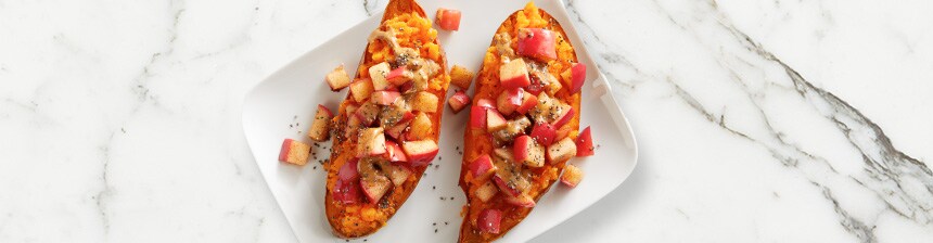 Apple & Almond Butter Stuffed Sweet Potatoes