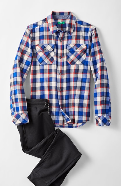 flannel shirt and knit joggers
