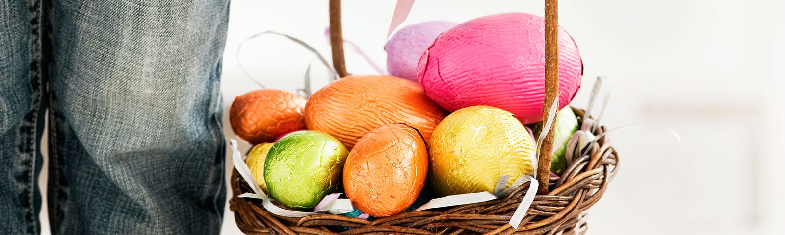 Easter eggs in a wooden basket